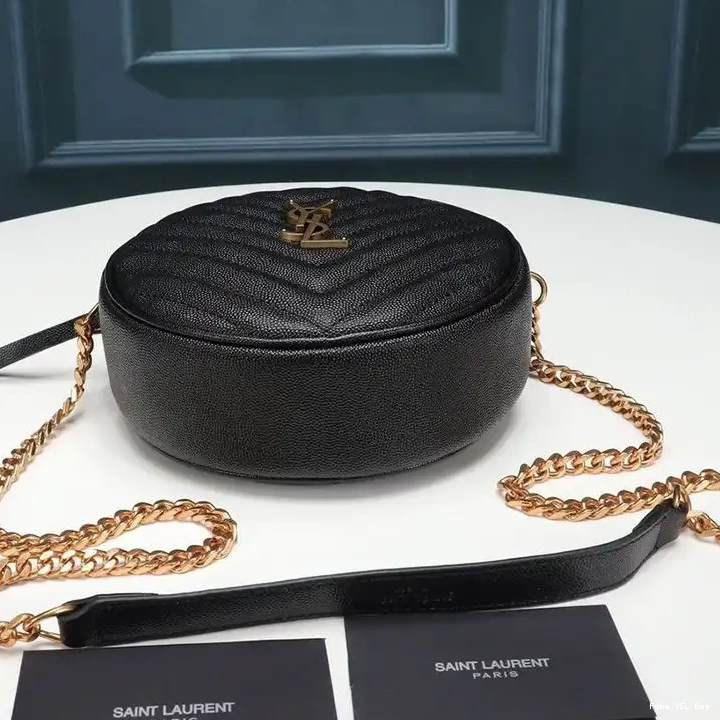 CHEAP Black In Gold Camera Round Vinyle Saint Laurent Grained Matelasse Leather Bag 0324